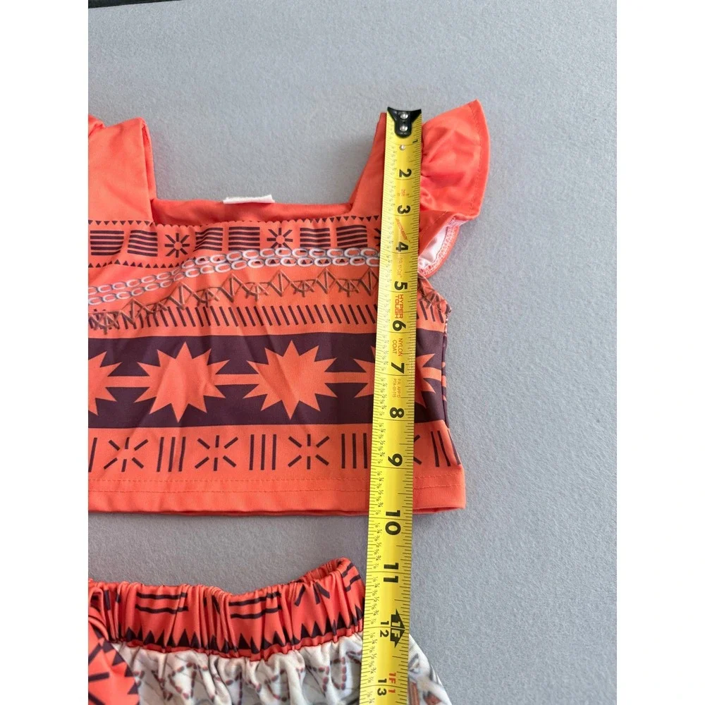 Disney Moana Inspired 2 Piece Costume Set Orange Tribal Print Skirt Top
